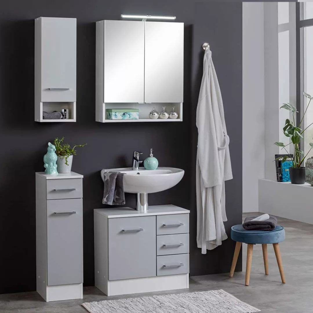 Badezimmermöbelset in Hellgrau und Weiß 85 cm breit (vierteilig) günstig online kaufen