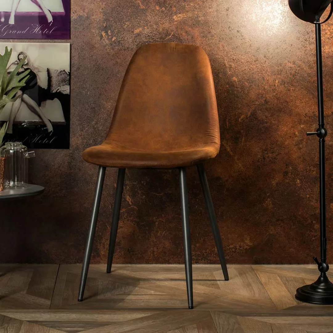 Esszimmerstühle in Braun und dunkel Grau Kunstleder und Stahl (4er Set) günstig online kaufen