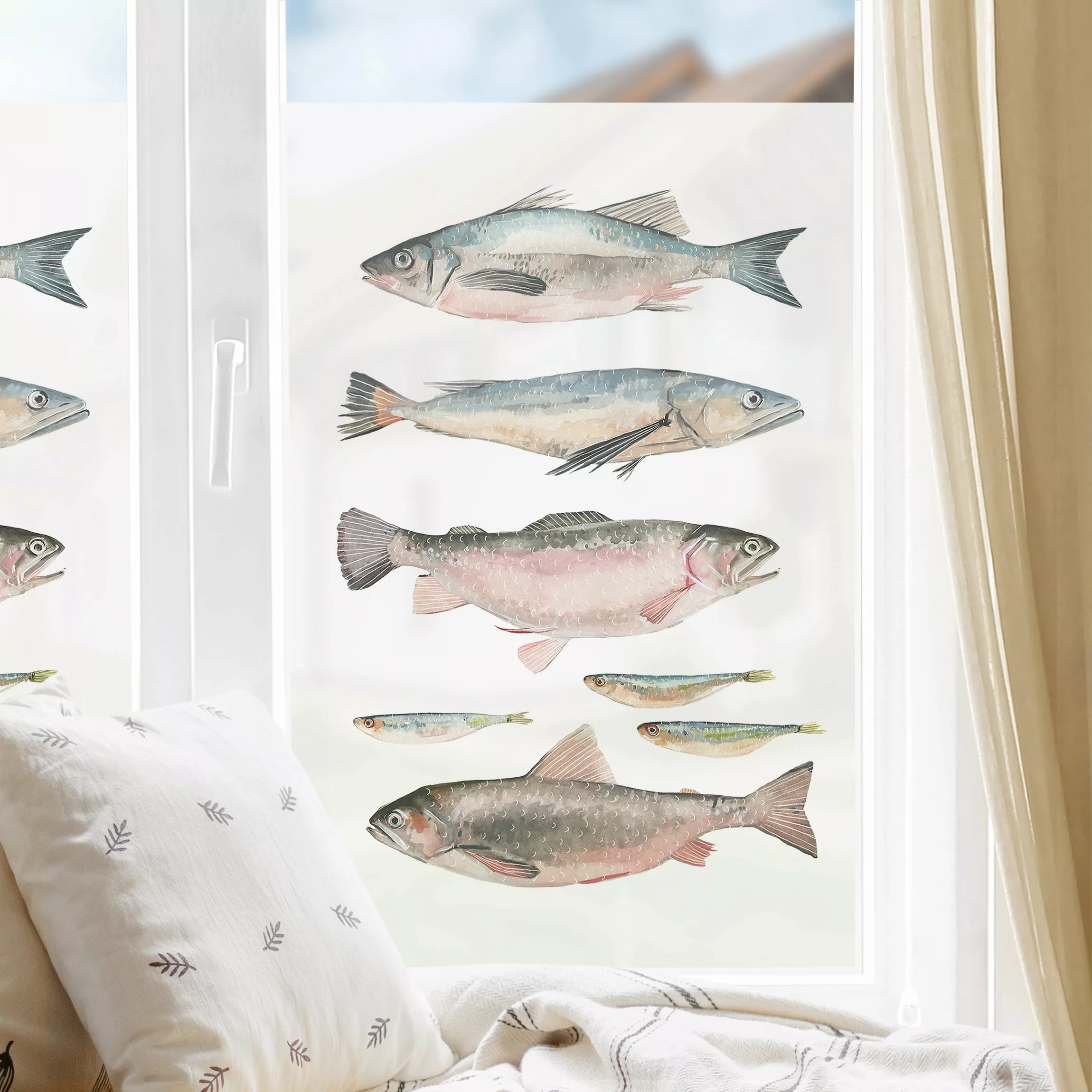 Fensterfolie Sieben Fische in Aquarell I günstig online kaufen