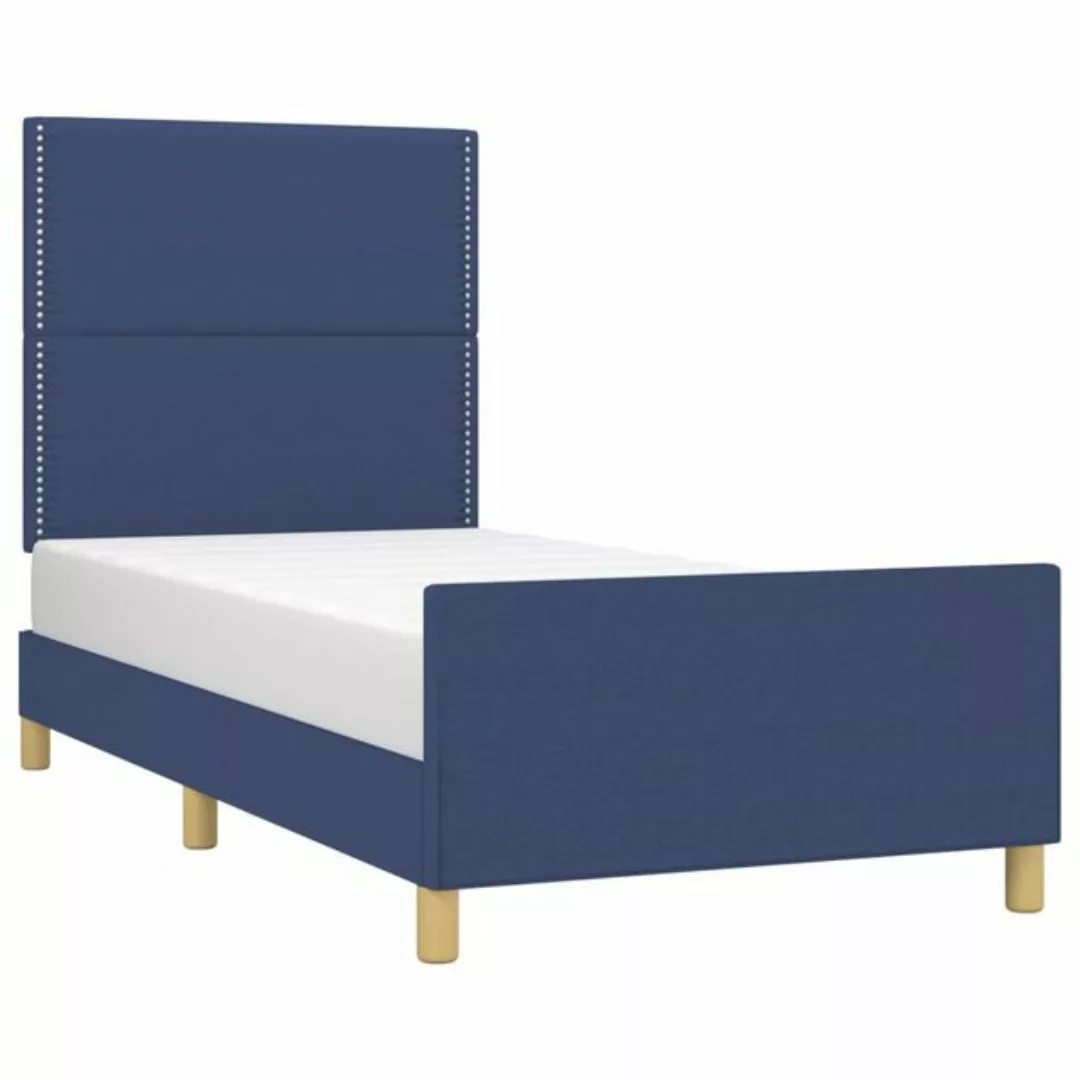 vidaXL Bett Bettgestell mit Kopfteil Blau 100x200 cm Stoff günstig online kaufen