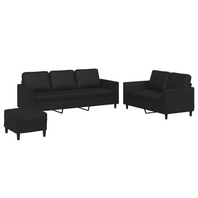 vidaXL Sofa 3-tlg. Sofagarnitur mit Kissen Schwarz Kunstleder günstig online kaufen