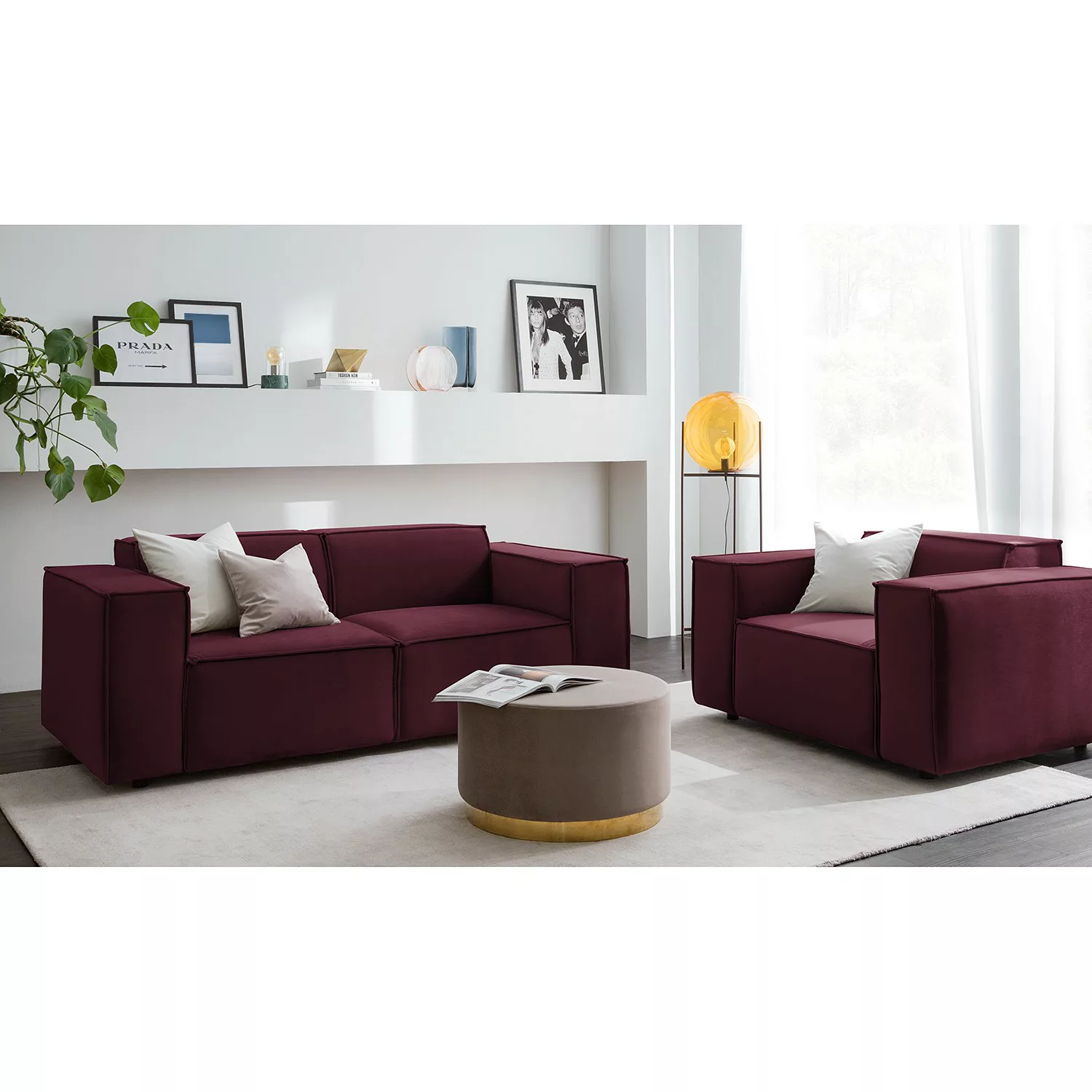 home24 Sofa Kinx II 2-Sitzer Dunkelblau Samt 189x71x96 cm (BxHxT) Glamour günstig online kaufen