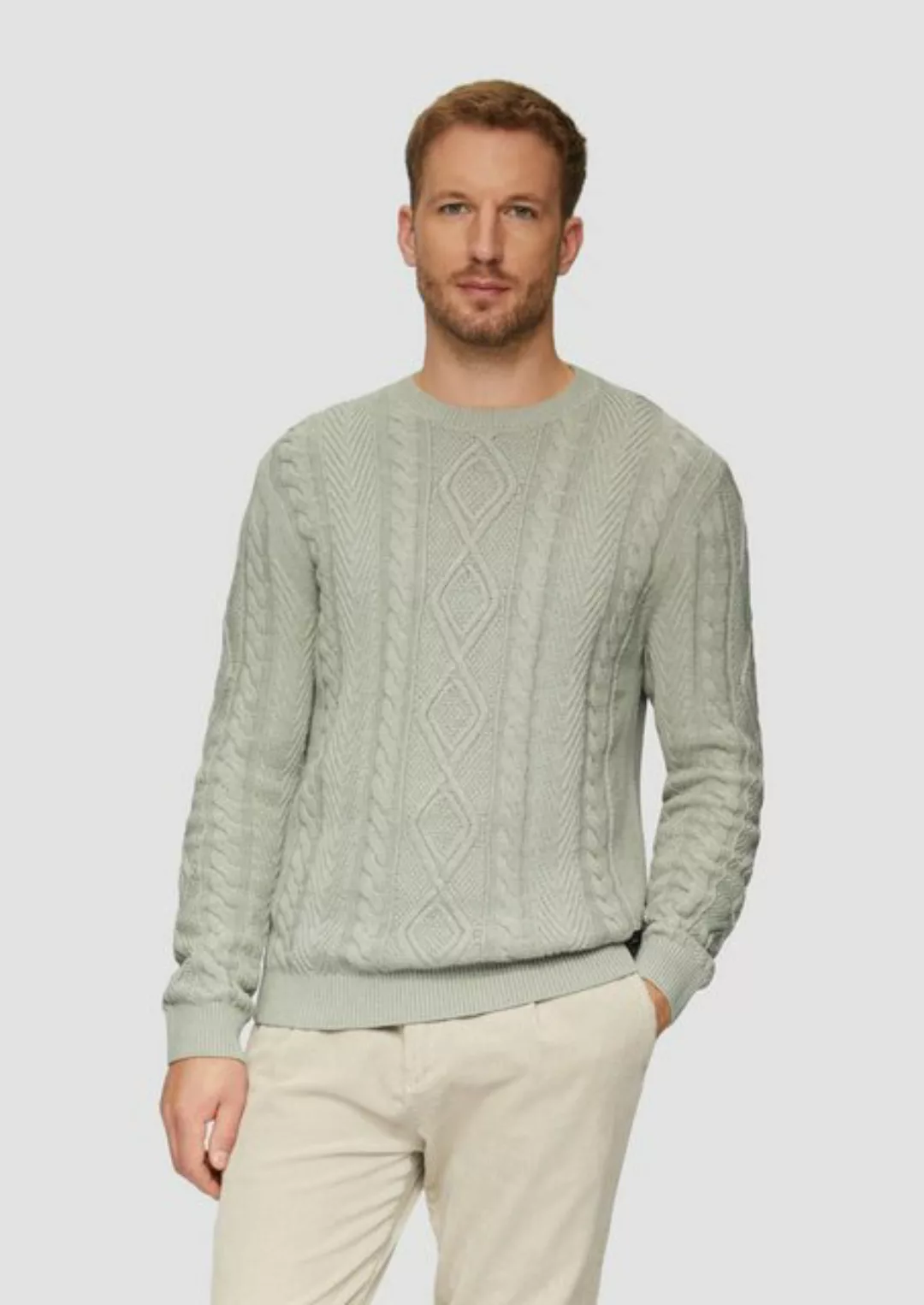 s.Oliver Strickpullover Strickpullover mit Zopfmuster Rippblende günstig online kaufen