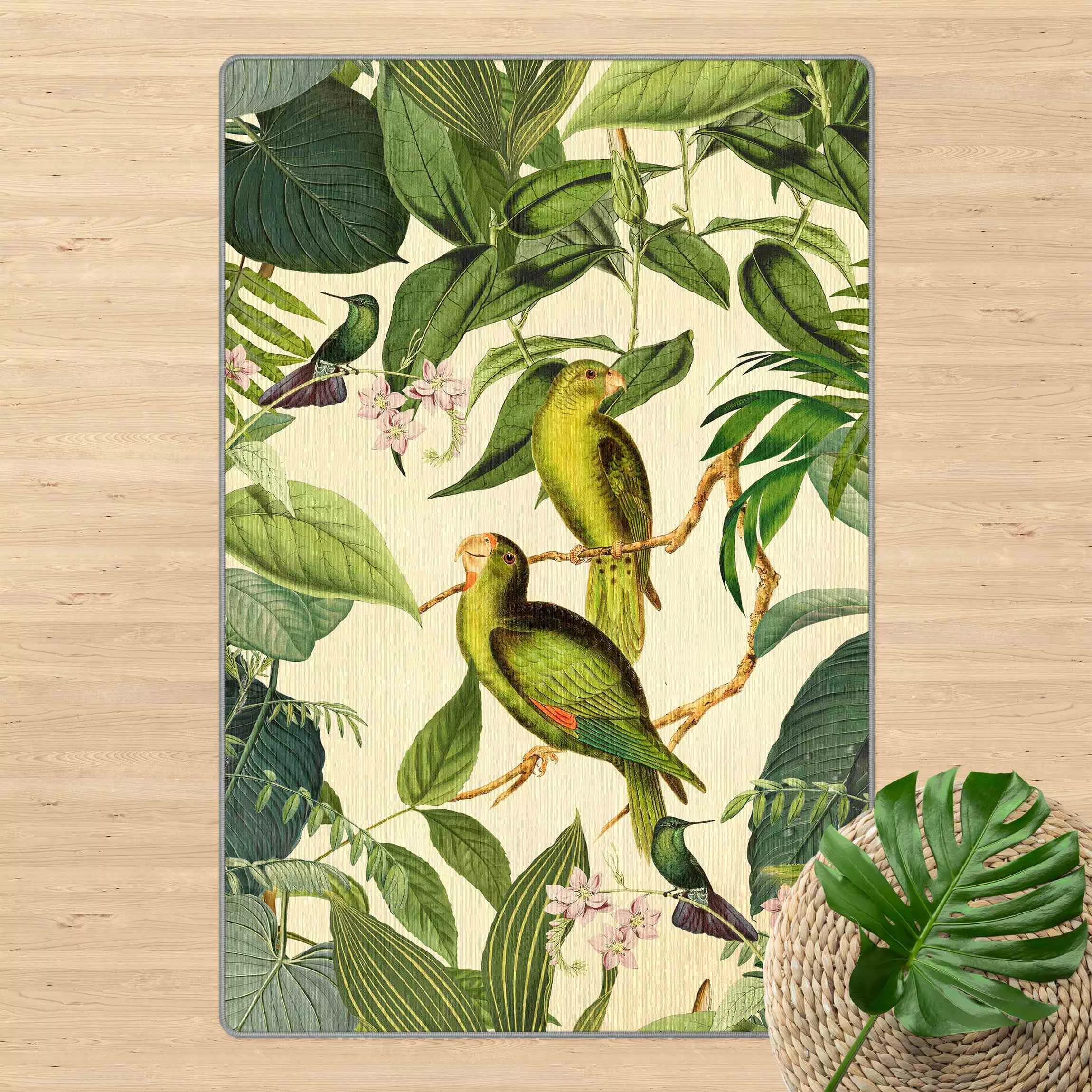 Teppich Vintage Collage - Papageien im Dschungel günstig online kaufen
