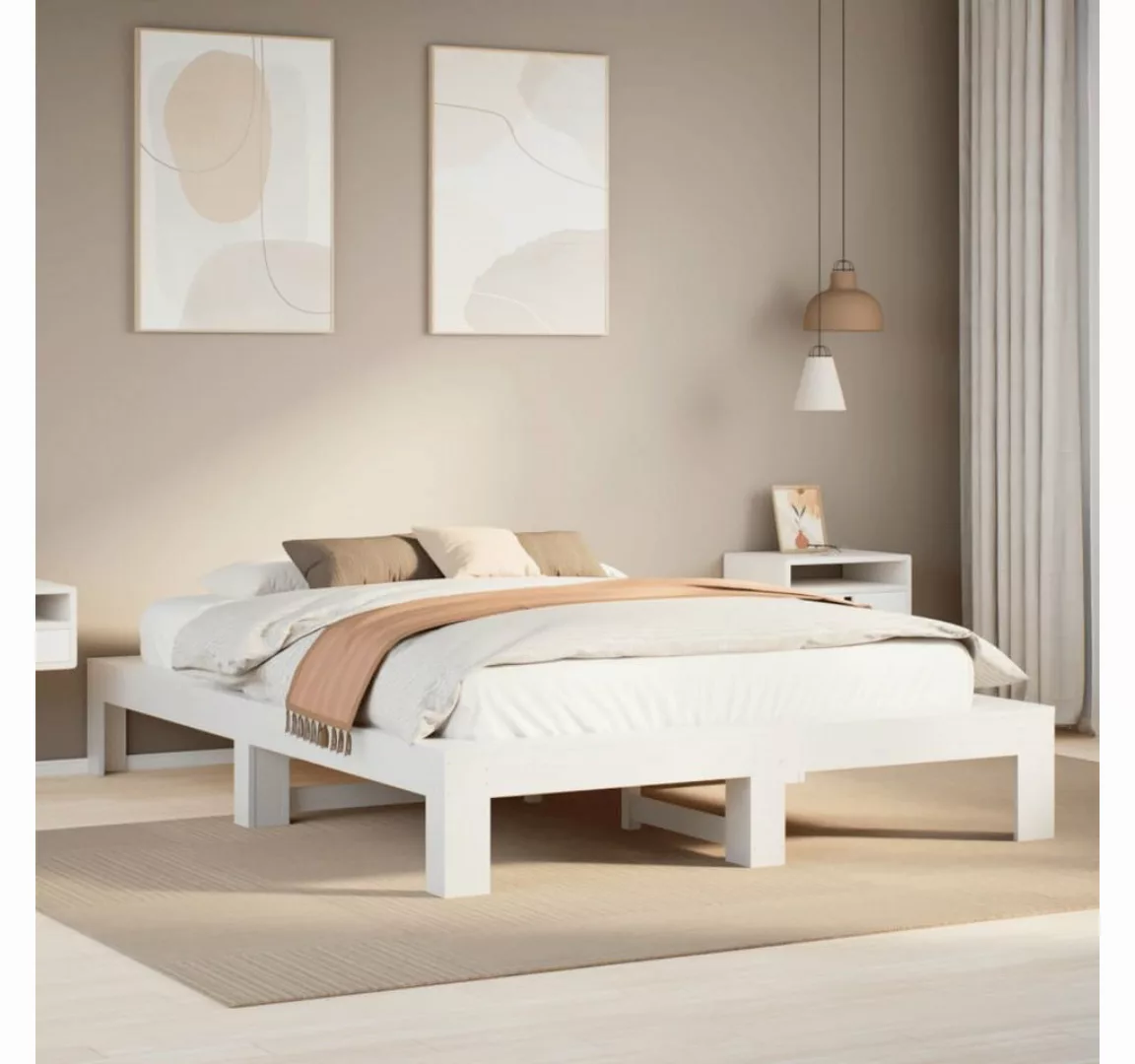 vidaXL Bett, Massivholzbett ohne Matratze Weiß 150x200 cm Kiefernholz günstig online kaufen