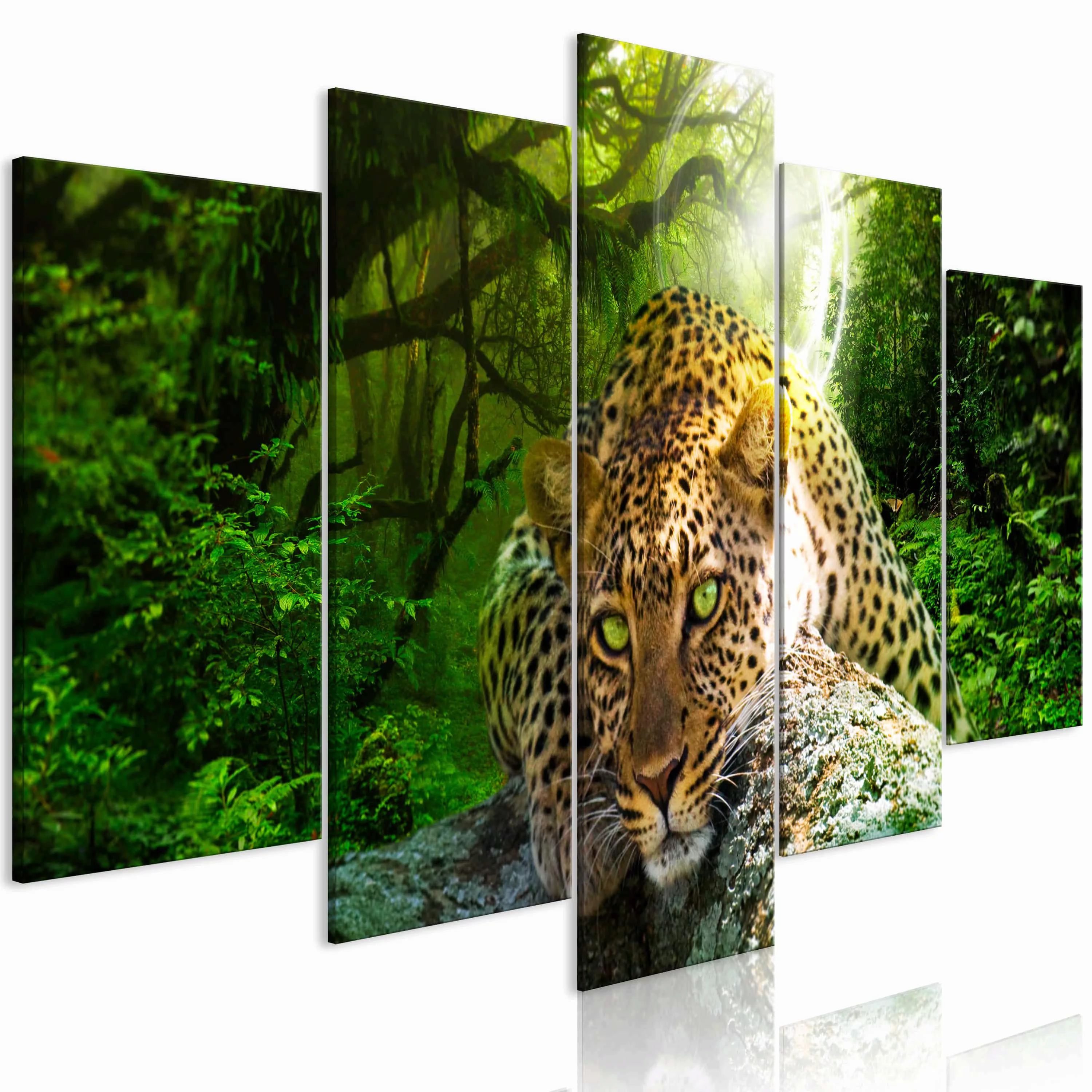 Wandbild - Leopard Lying (5 Parts) Wide Green günstig online kaufen