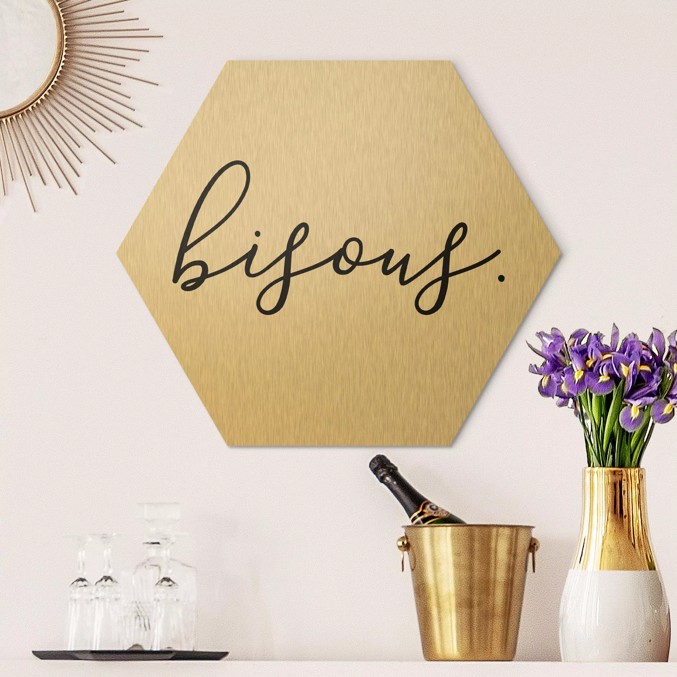 Hexagon-Alu-Dibond Bild Spruch bisous günstig online kaufen