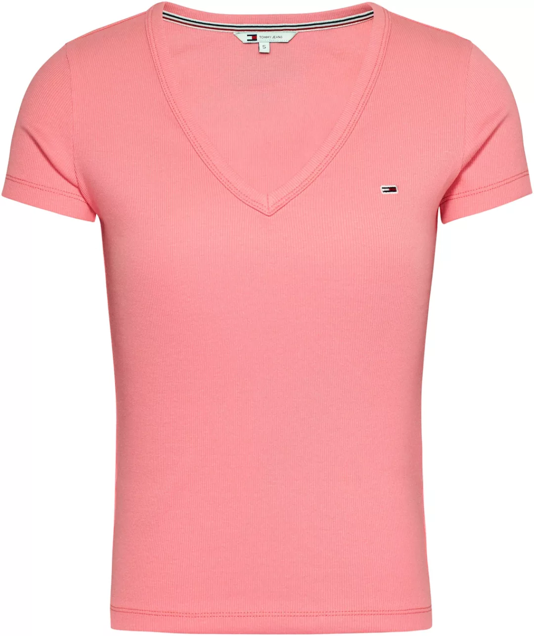 Tommy Jeans T-Shirt Slim Essential Rib V-Neck Rippshirt mit Logostickerei günstig online kaufen