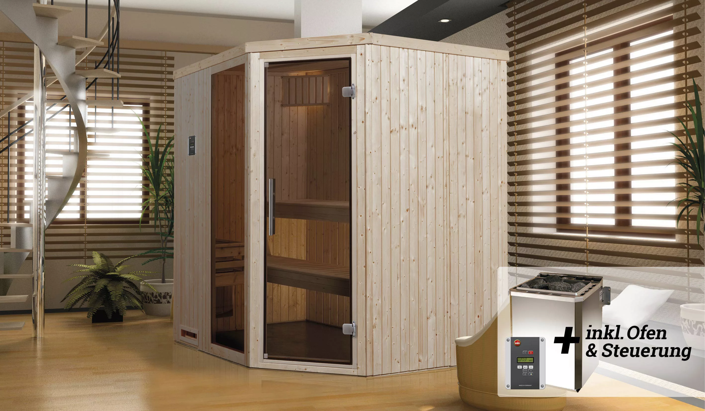 weka Sauna »Varberg«, (Set), 7,5 kW Bio-Ofen mit digitaler Steuerung günstig online kaufen