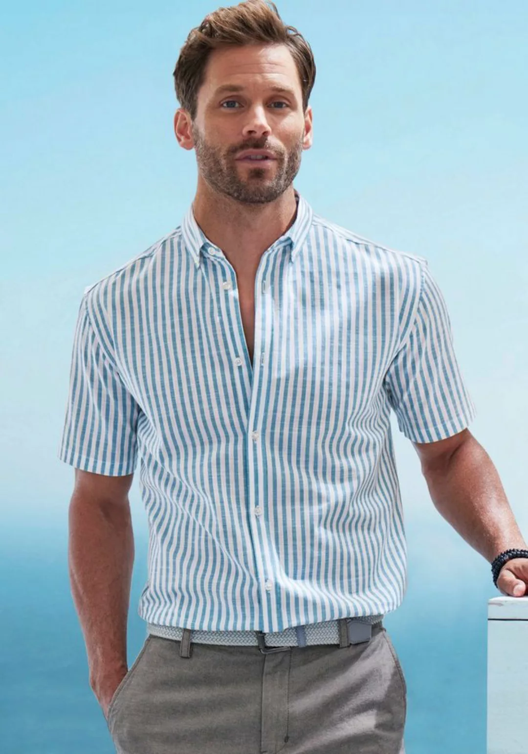 John Devin Kurzarmhemd Regular Fit, Streifenhemd mit Button-down-Kragen aus günstig online kaufen