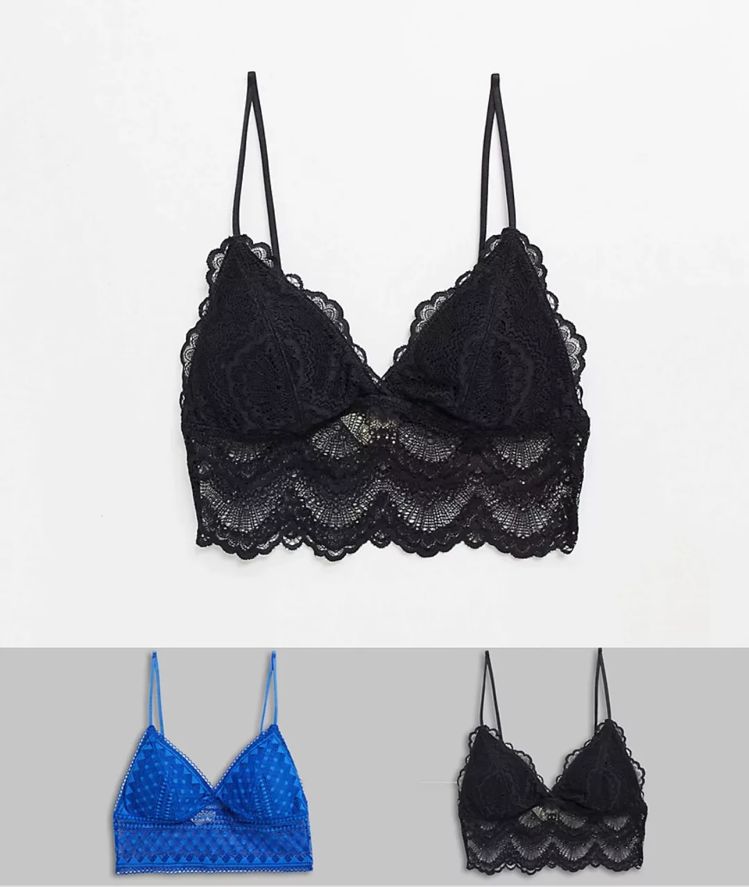Dorina – Ava – Longline-Triangel-Bralettes aus Spitze in Schwarz und Blau i günstig online kaufen