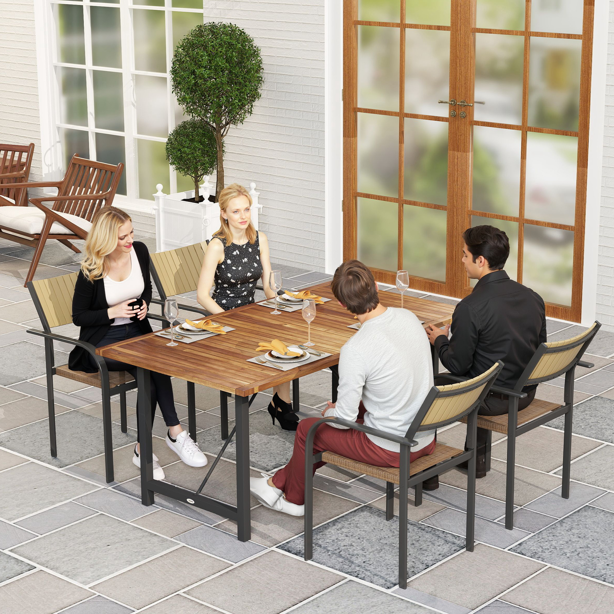 Outsunny Gartentisch aus Akazienholz und Stahl, Rechteckiger Außentisch mit günstig online kaufen