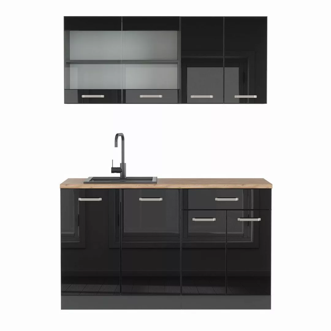 Vicco Küchenzeile R-Line, Schwarz Hochglanz/Anthrazit, 140 günstig online kaufen