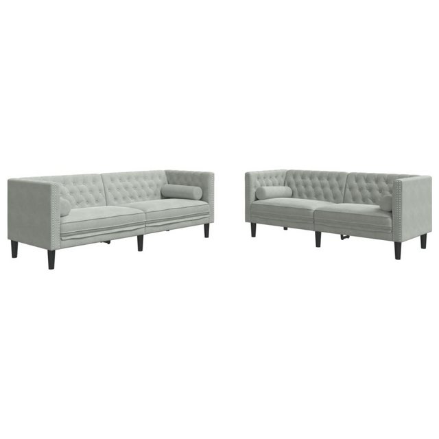 vidaXL Sofa 2-tlg. Chesterfield-Sofa-Set mit Nackenrollen Hellgrau Samt günstig online kaufen