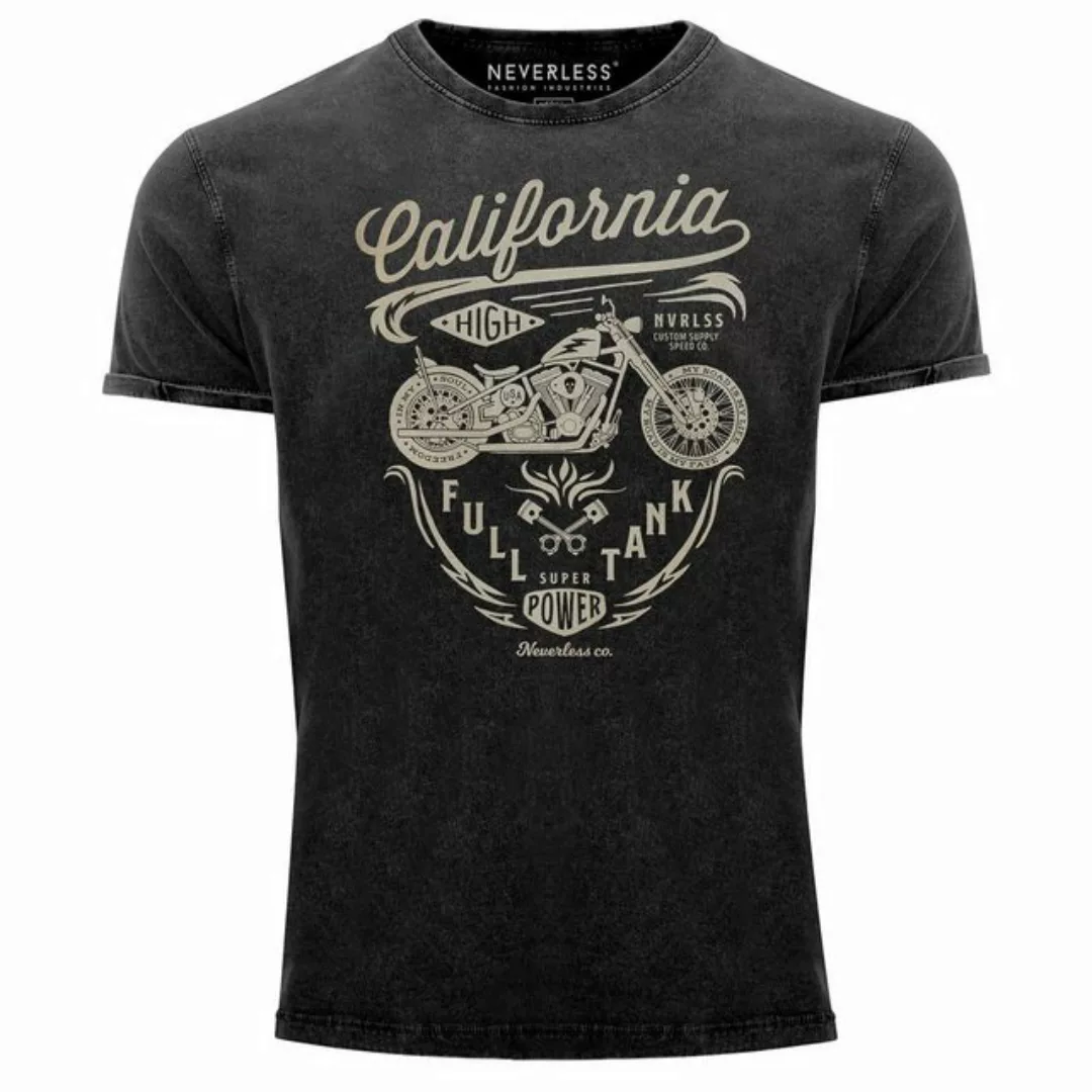 Neverless Print-Shirt Herren Vintage Shirt Biker Motorrad Schriftzug Califo günstig online kaufen