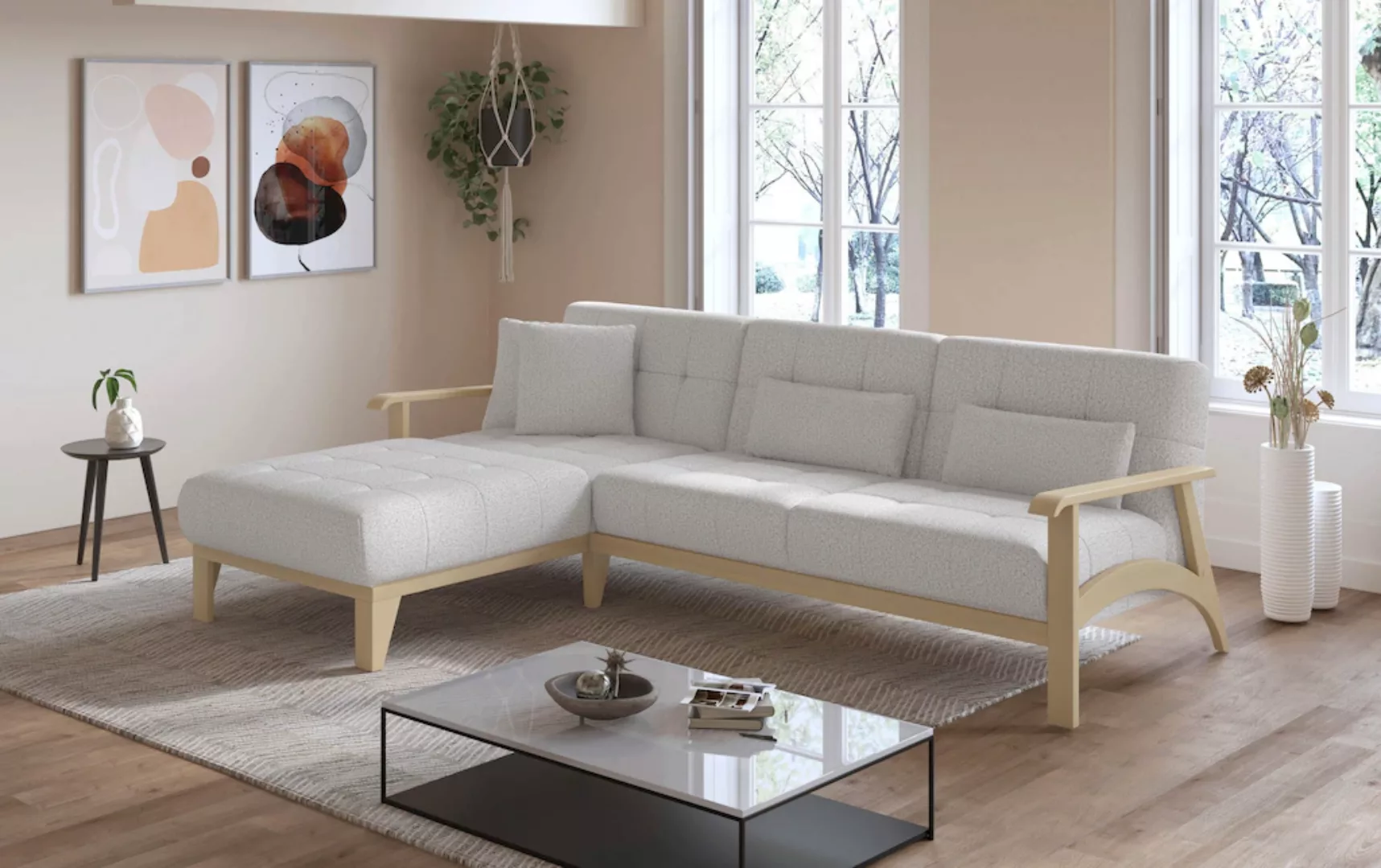 sit&more Ecksofa "Billund L-Form", Armlehnen aus eichefarbigem Buchenholz, günstig online kaufen