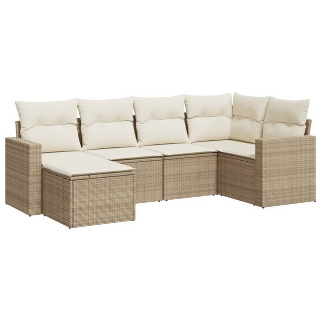 vidaXL Sofaelement 6-tlg. Garten-Sofagarnitur mit Kissen Beige Poly Rattan günstig online kaufen