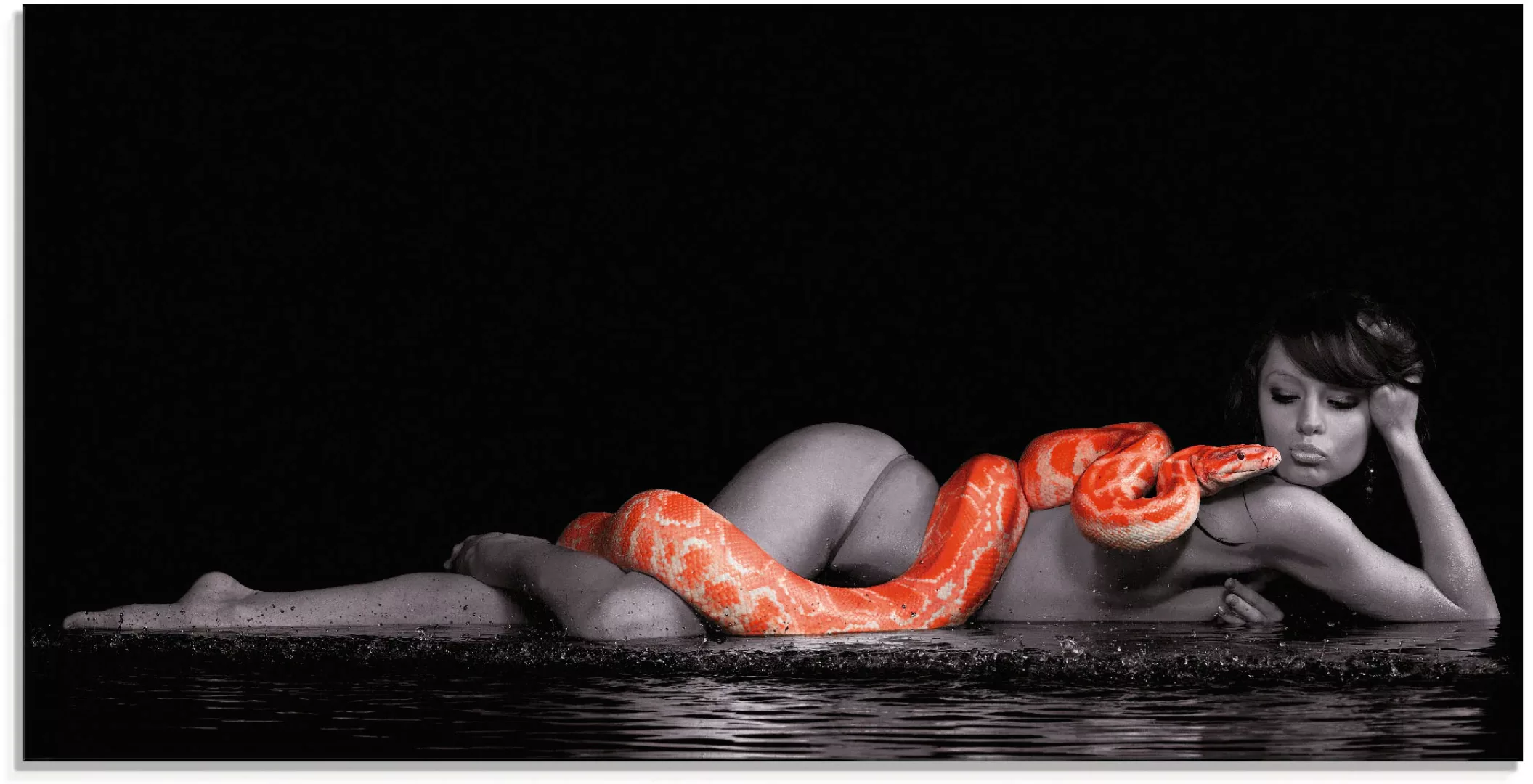Artland Glasbild "Frau in Wasser liegend mit roter Python", Frau, (1 St.), günstig online kaufen