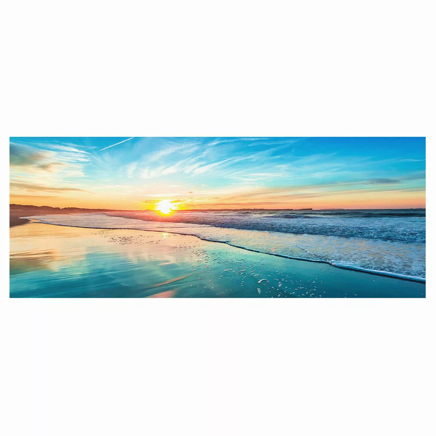 Glasbild Natur & Landschaft - Panorama Romantischer Sonnenuntergang am Meer günstig online kaufen