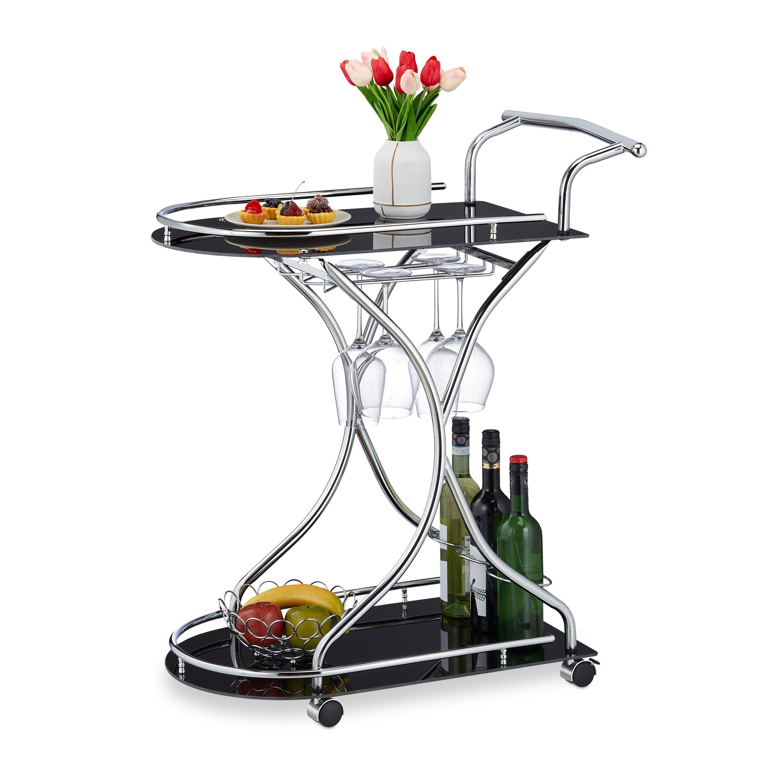 relaxdays Servierwagen aus Chrom & schwarzem günstig online kaufen