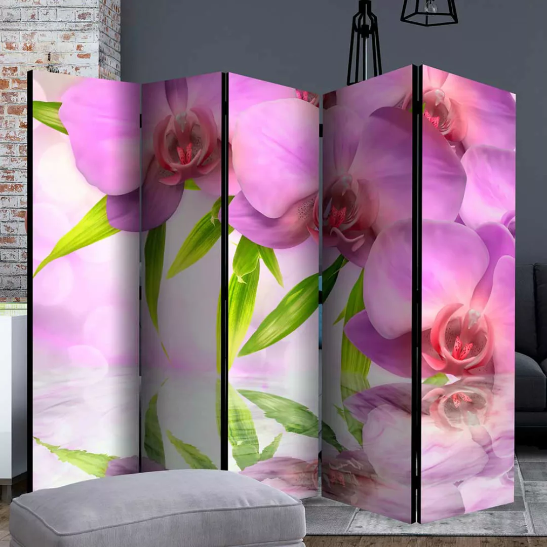 Tennwand Paravent in Pink und Grün Orchideen Motiv günstig online kaufen