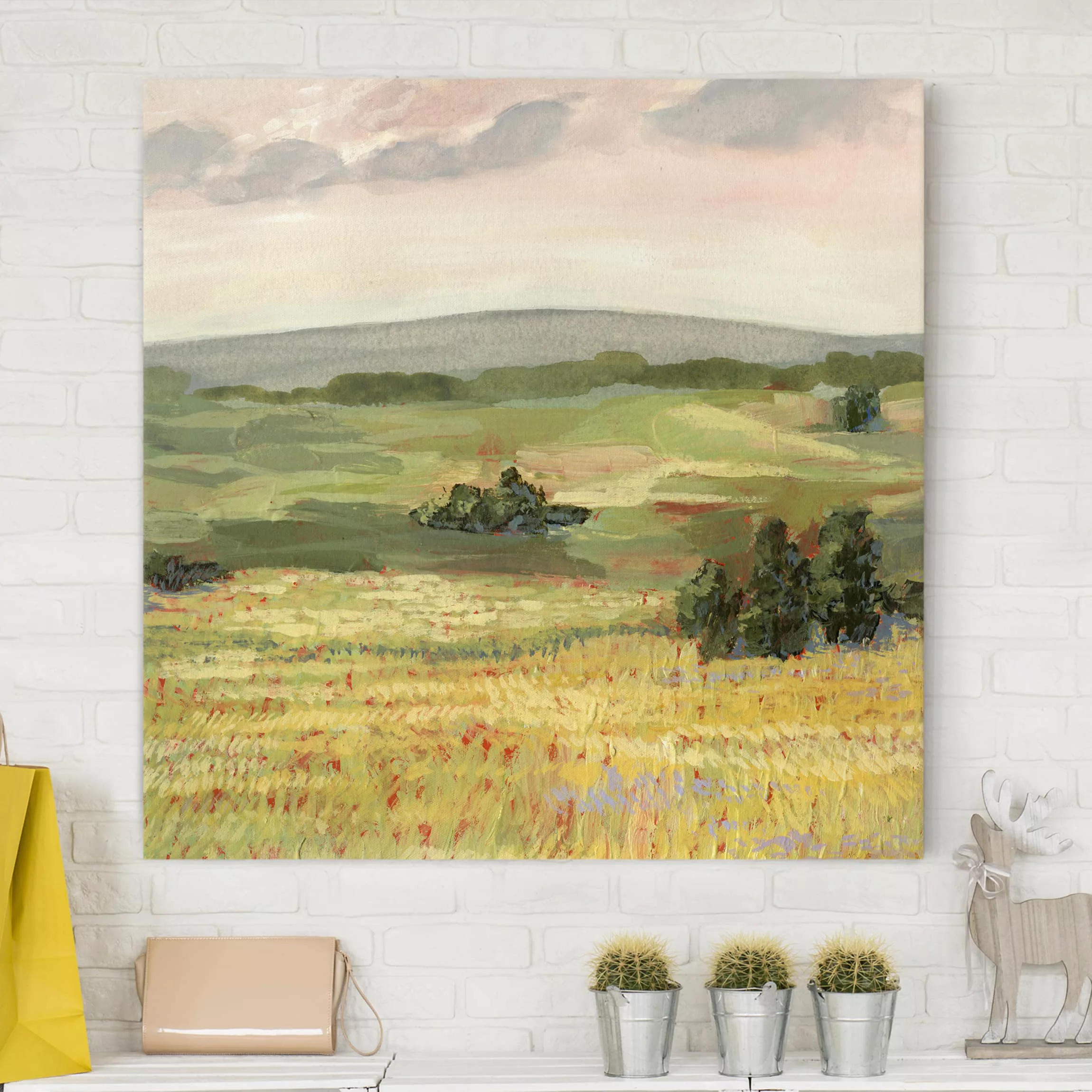 Leinwandbild Natur & Landschaft - Quadrat Wiese am Morgen I günstig online kaufen