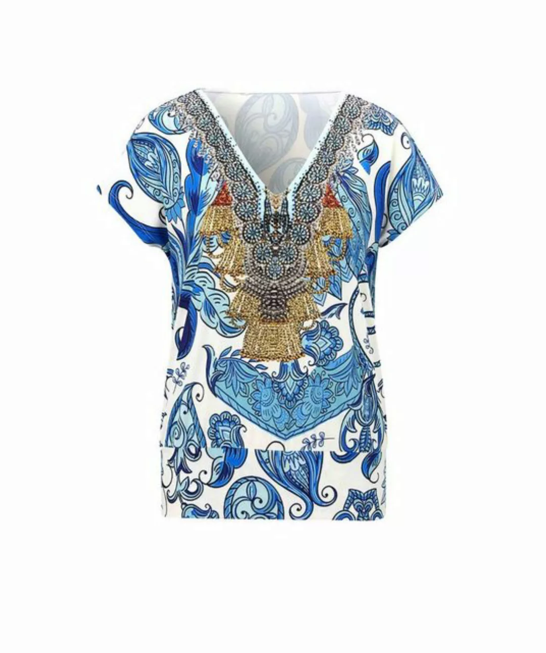 heine Rundhalsshirt LINEA TESINI Damen Designer-Shirt m. Strass, blau-weiß günstig online kaufen