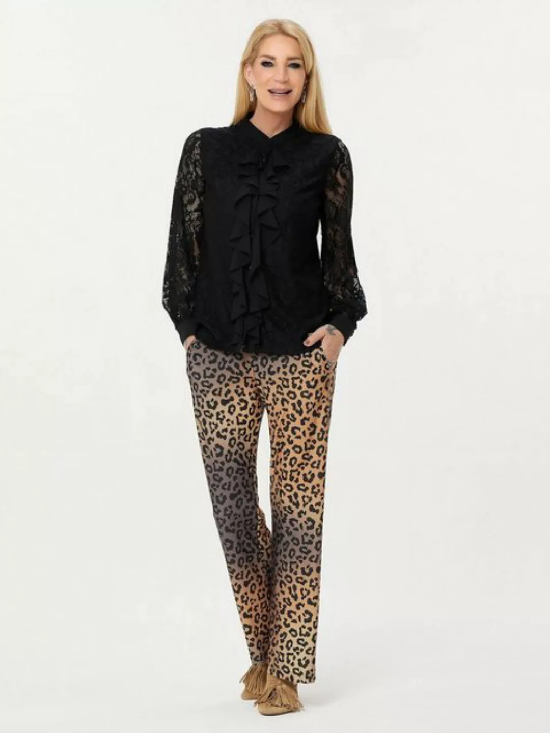 Sarah Kern Spitzenbluse Longsleeve koerpernah mit Volants günstig online kaufen