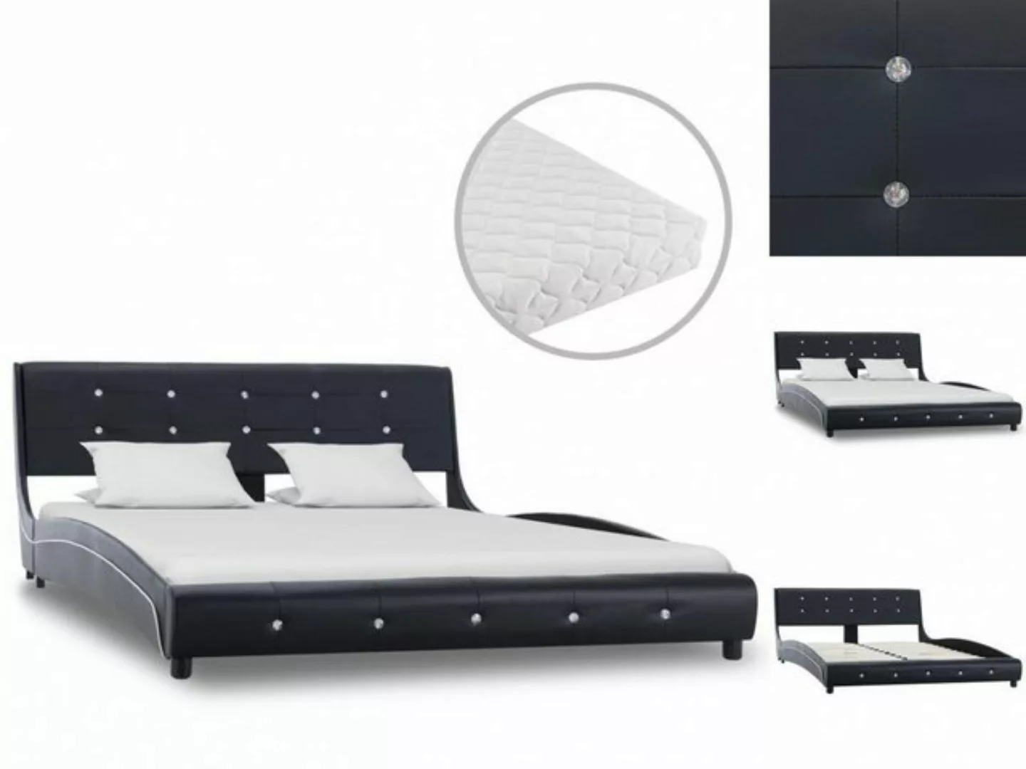 vidaXL Bettgestell Bett mit Matratze Schwarz Kunstleder 140 x 200 cm Bett B günstig online kaufen
