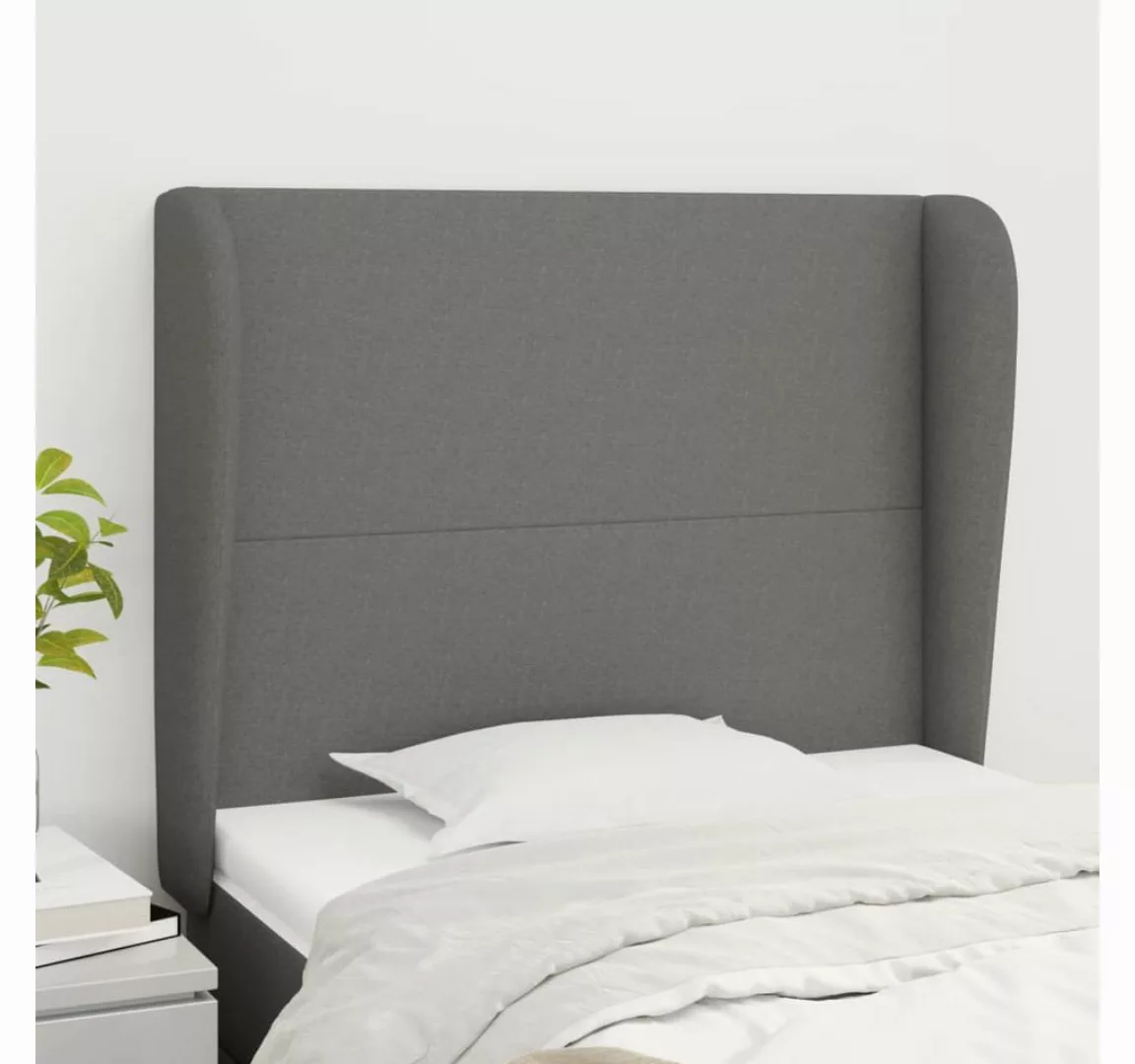 vidaXL Bett, Kopfteil mit Ohren Dunkelgrau 83x23x118/128 cm Stoff günstig online kaufen