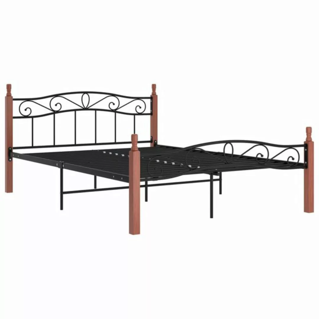 vidaXL Bettgestell Massivholzbett Schwarz Metall und Eiche 140x200 cm Bett günstig online kaufen