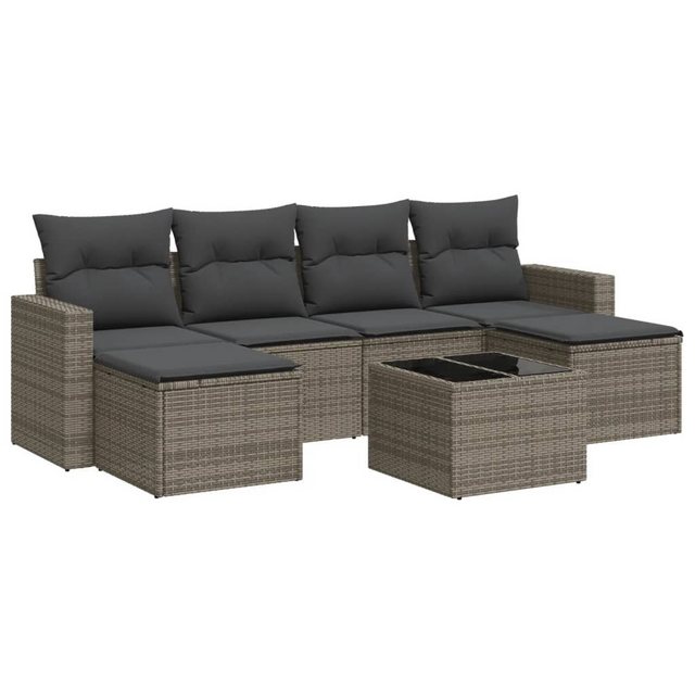 vidaXL Sofaelement 7-tlg. Garten-Sofagarnitur mit Kissen Grau Poly Rattan ( günstig online kaufen