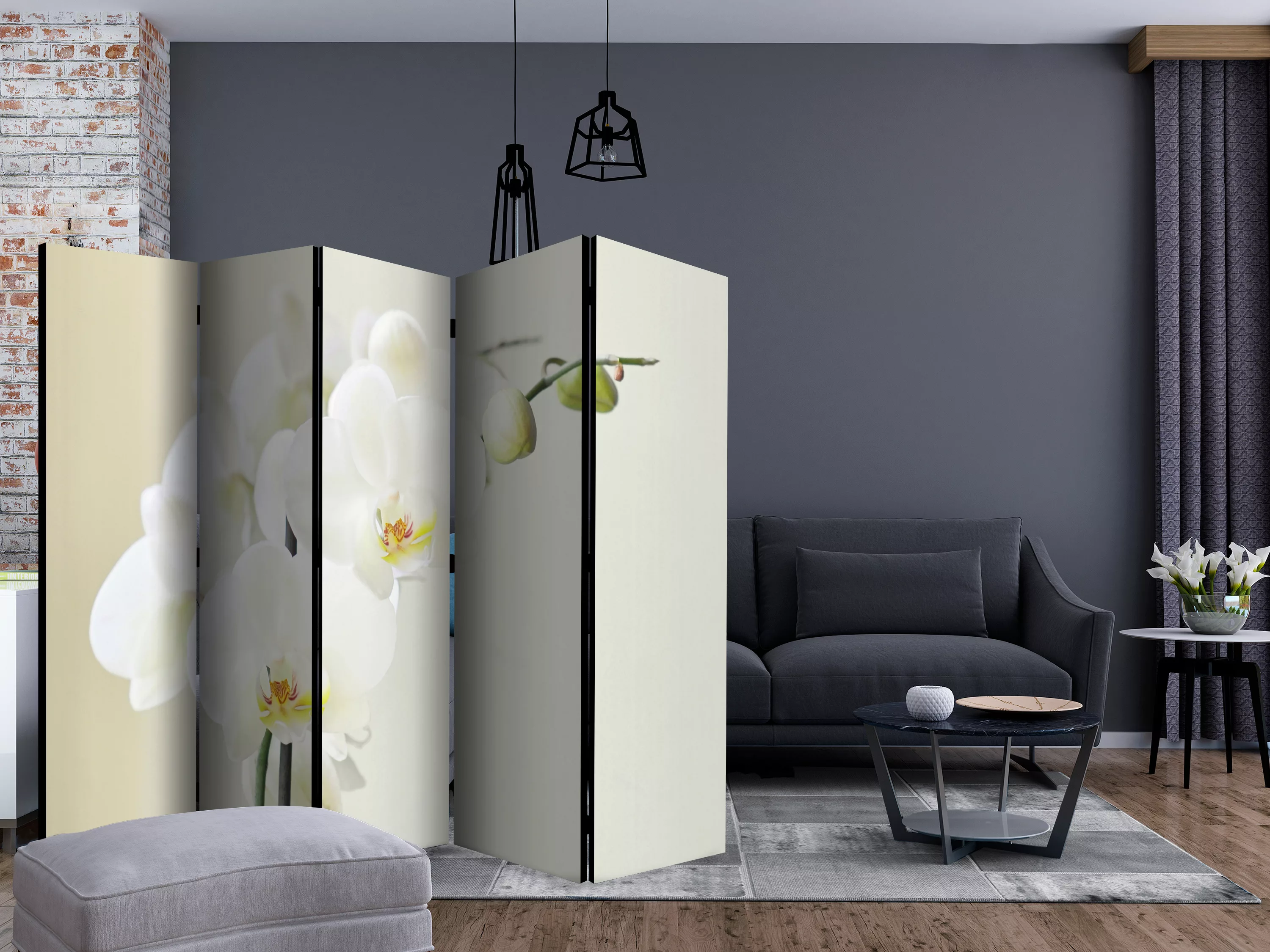 5-teiliges Paravent - White Orchid Ii [room Dividers] günstig online kaufen