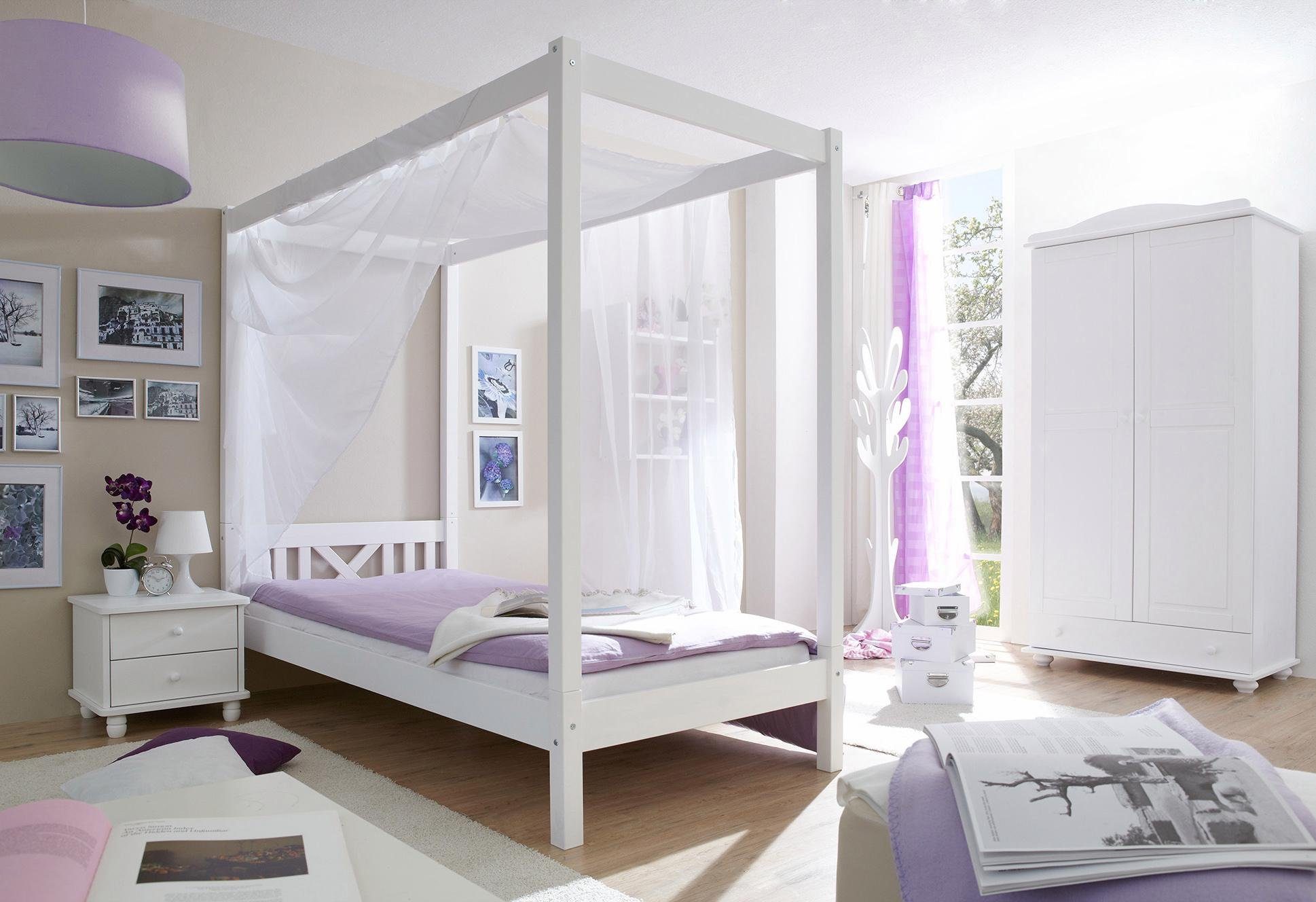 Ticaa Himmelbett "LaLuna", Himmelbett, aus Kiefer Massivholz, inkl. Rollros günstig online kaufen