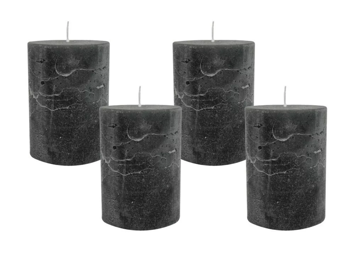 4 Rustic Stumpenkerzen Premium Kerze Anthrazit 7x10cm - 45 Std Brenndauer günstig online kaufen