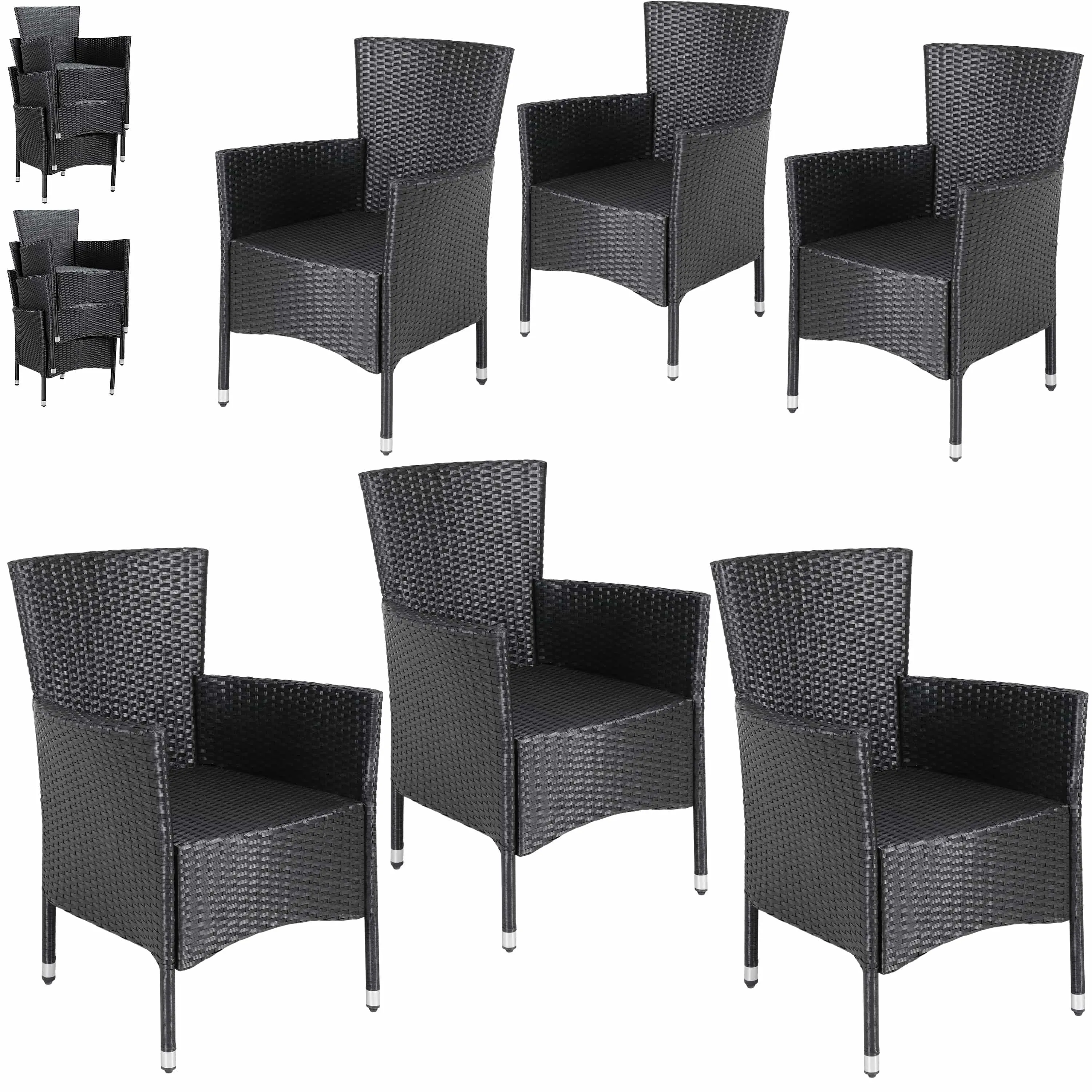 Polyrattan Gartenstuhl 6er-Set Schwarz stapelbar günstig online kaufen