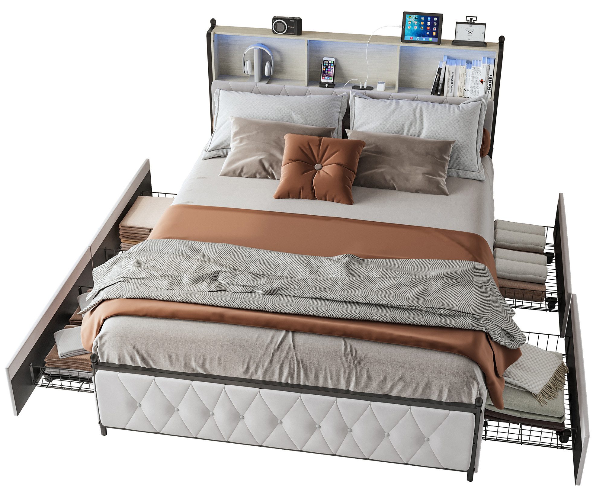 FUROKOY Stauraumbett Doppelbett Polsterbett mit 4 günstig online kaufen