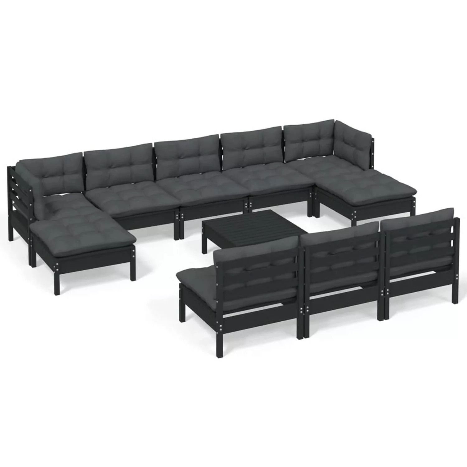 11-tlg. Garten-lounge-set Mit Kissen Schwarz Kiefernholz günstig online kaufen