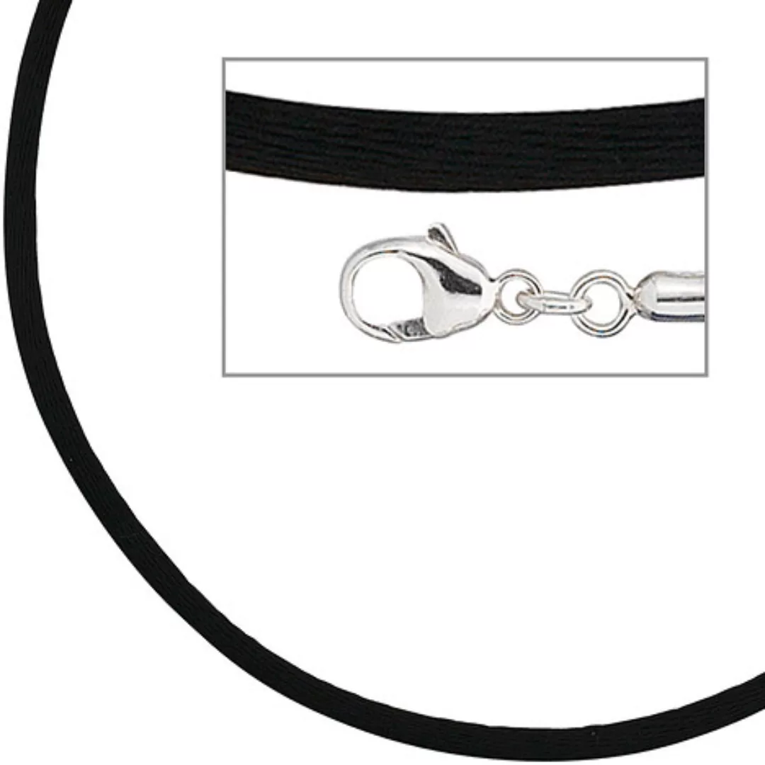 SIGO Collier Halskette Seide schwarz 2,8 mm 42 cm, Verschluss 925 Silber Ke günstig online kaufen