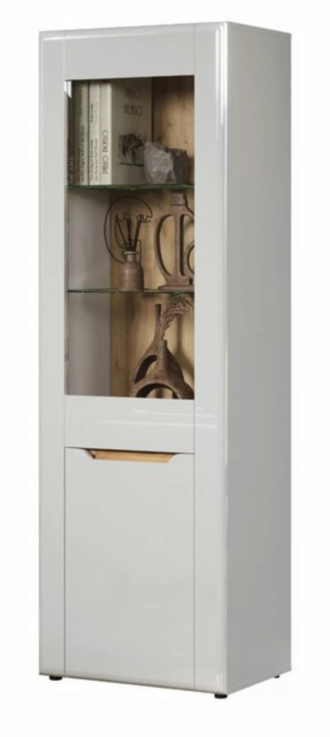 Furn.Design Standvitrine Merlon (Vitrine in weiß mit Eiche, 2-türig, 65 x19 günstig online kaufen