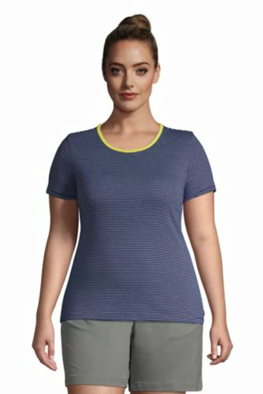 Kurzarm-Rippshirt Gestreift in großen Größen, Damen, Größe: 52-54 Plusgröße günstig online kaufen