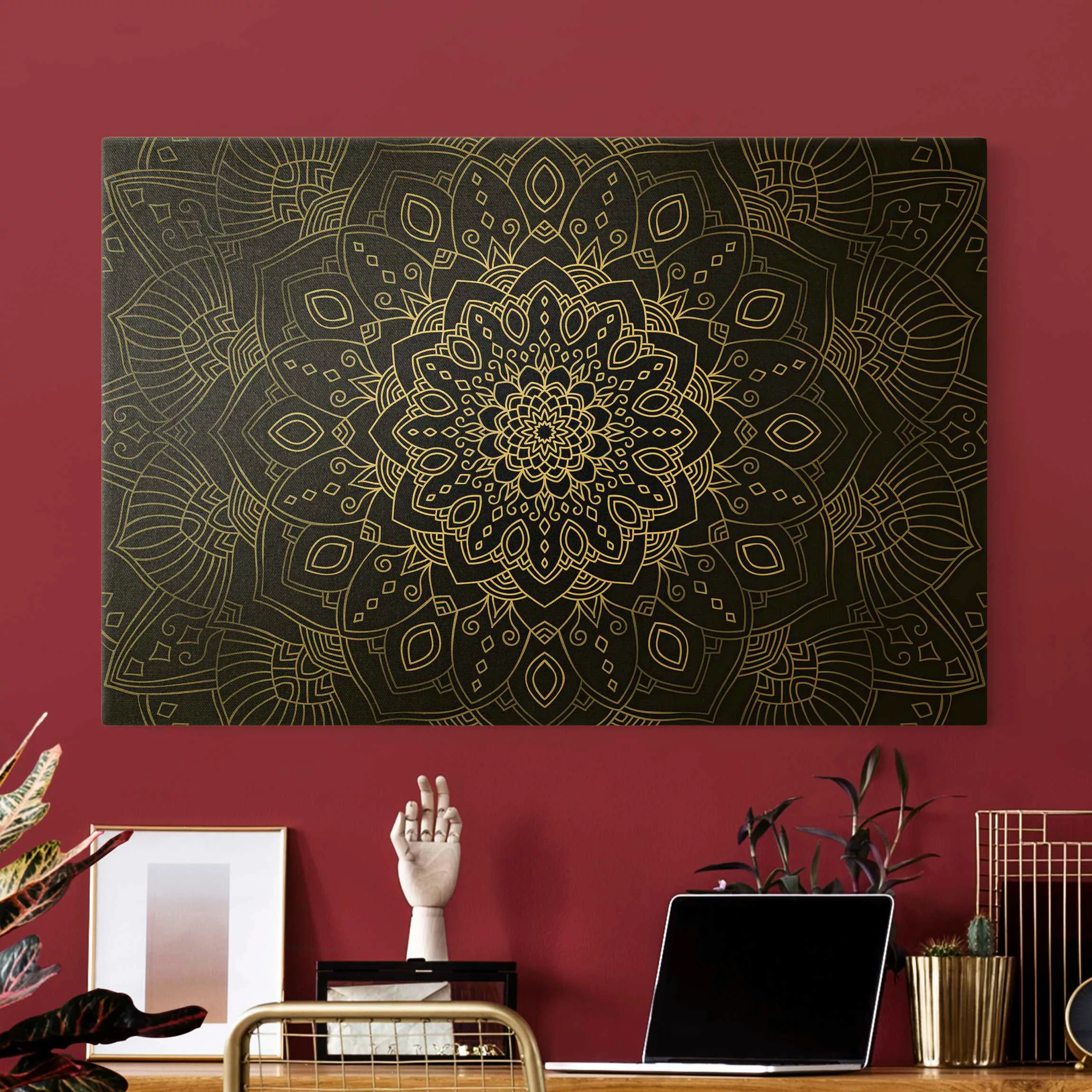 Leinwandbild Gold Mandala Blüte Muster silber schwarz günstig online kaufen