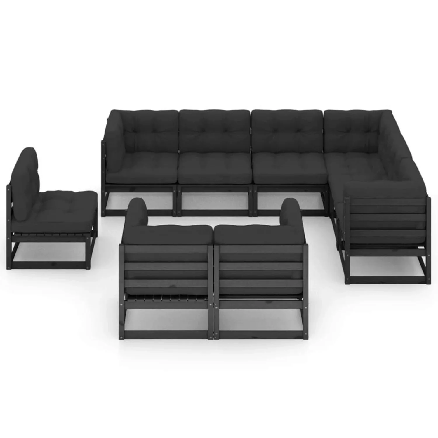 9-tlg. Garten-lounge-set Mit Kissen Schwarz Massivholz Kiefer günstig online kaufen