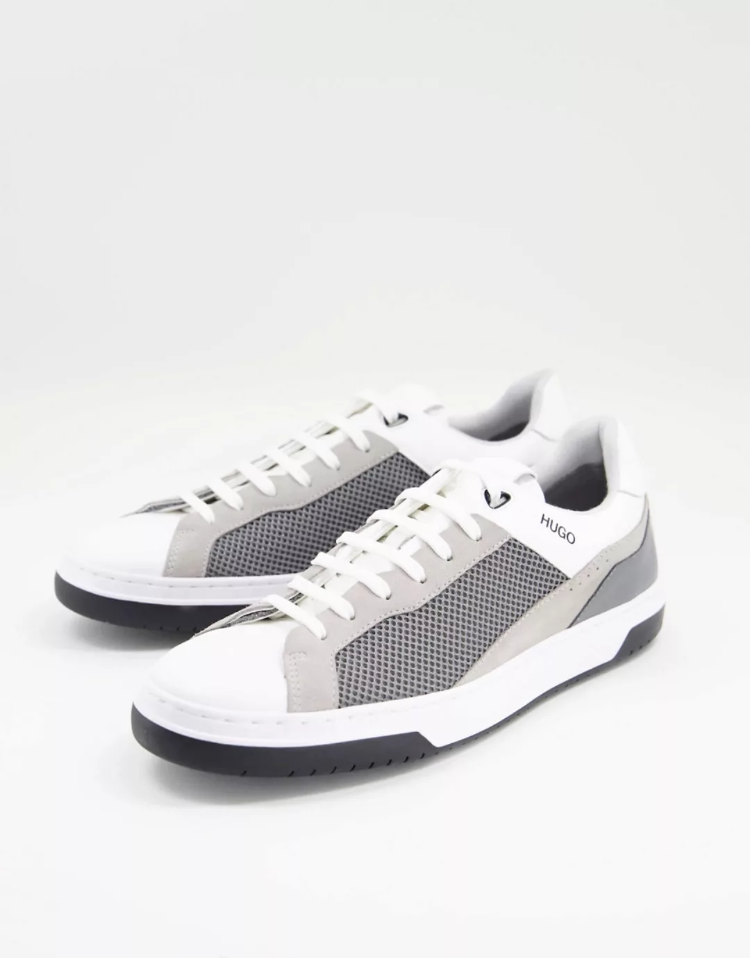 HUGO – Switon – Sneaker aus Ledermix in Grau/Weiß günstig online kaufen