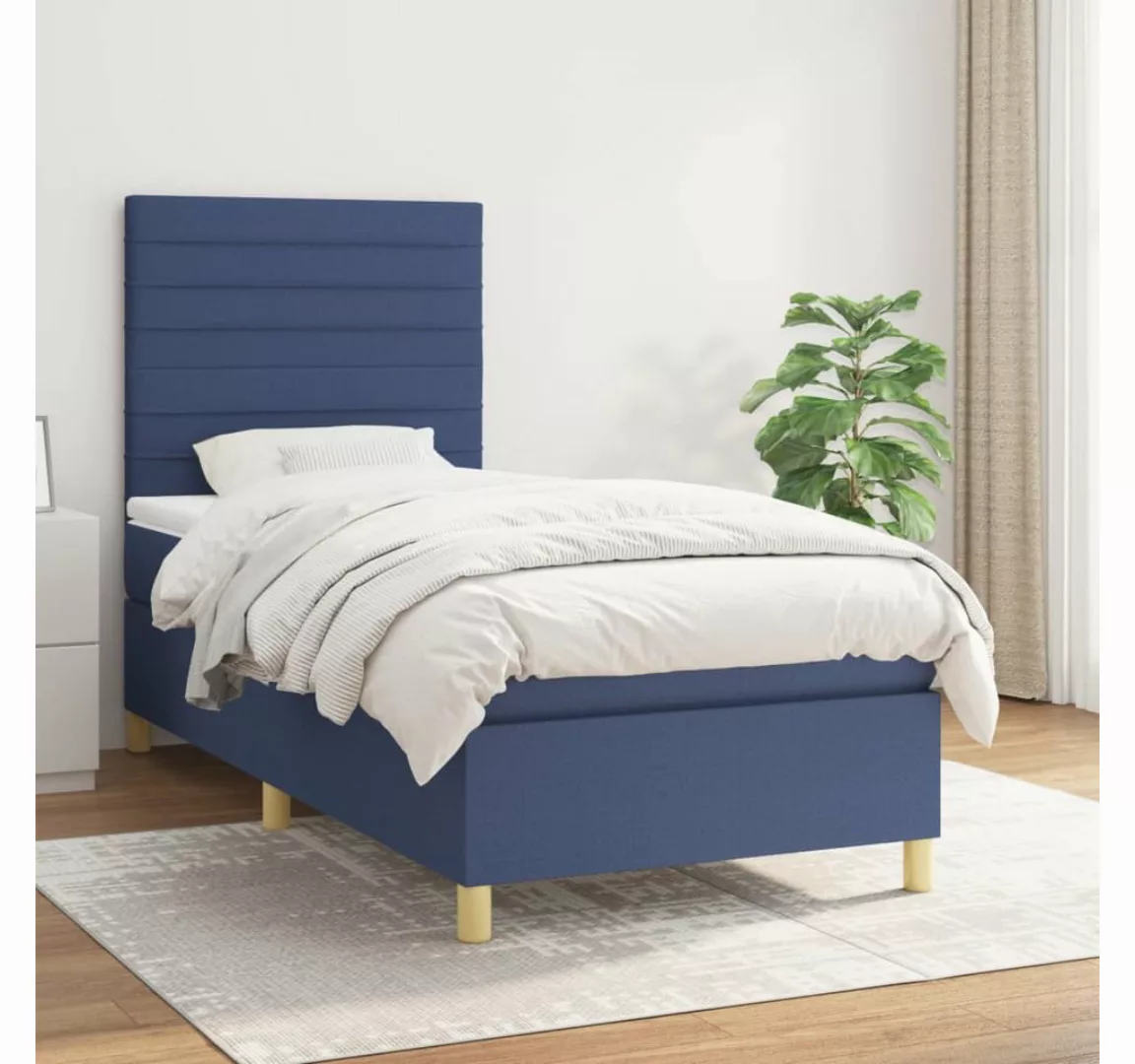 vidaXL Boxspringbett Boxspringbett mit Matratze Blau 100x200 cm Stoff Bett günstig online kaufen