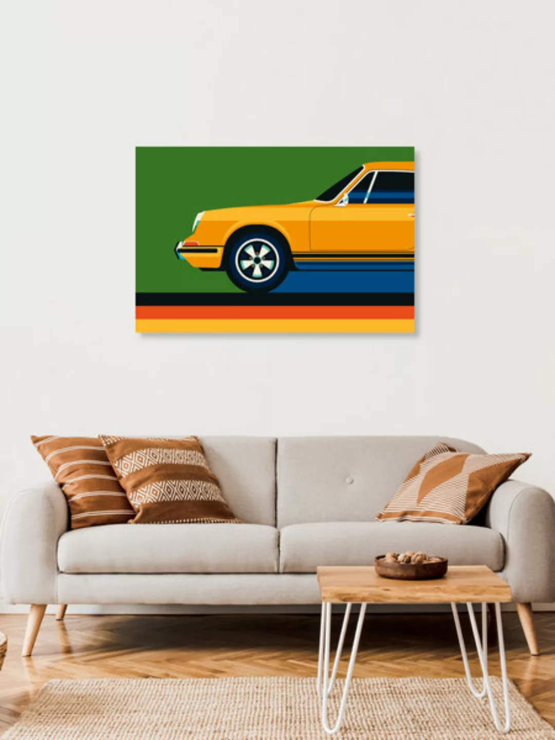 Poster / Leinwandbild - Vintage Sports Car Yellow Green günstig online kaufen