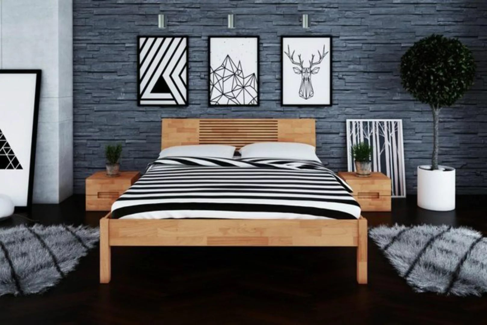 Natur24 Einzelbett Bett Bento 6 Sonderlänge 120x190 Kernbuche Holzkopfteil günstig online kaufen