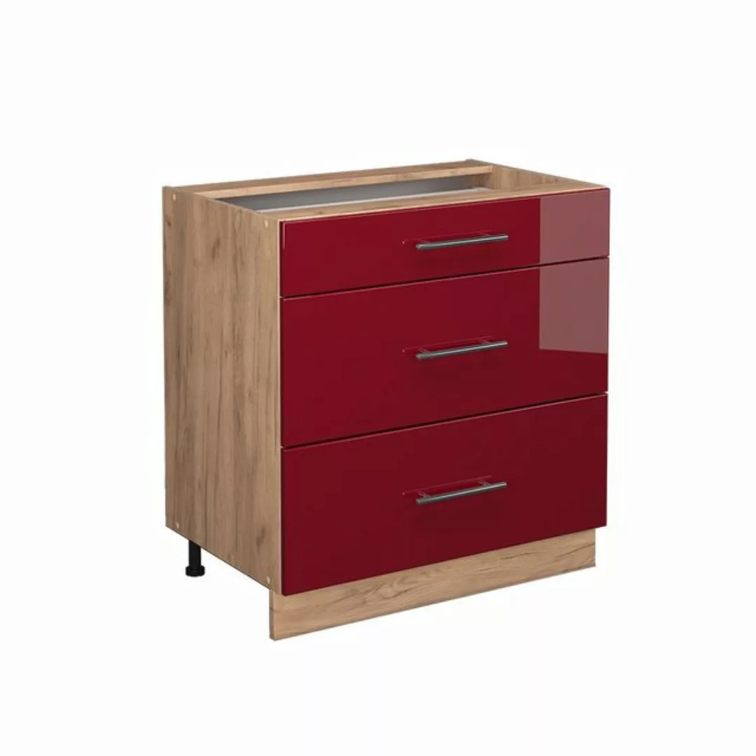 Livinity® Unterschrank Fame-Line, Bordeaux Hochglanz/Goldkraft Eiche, 80 cm günstig online kaufen