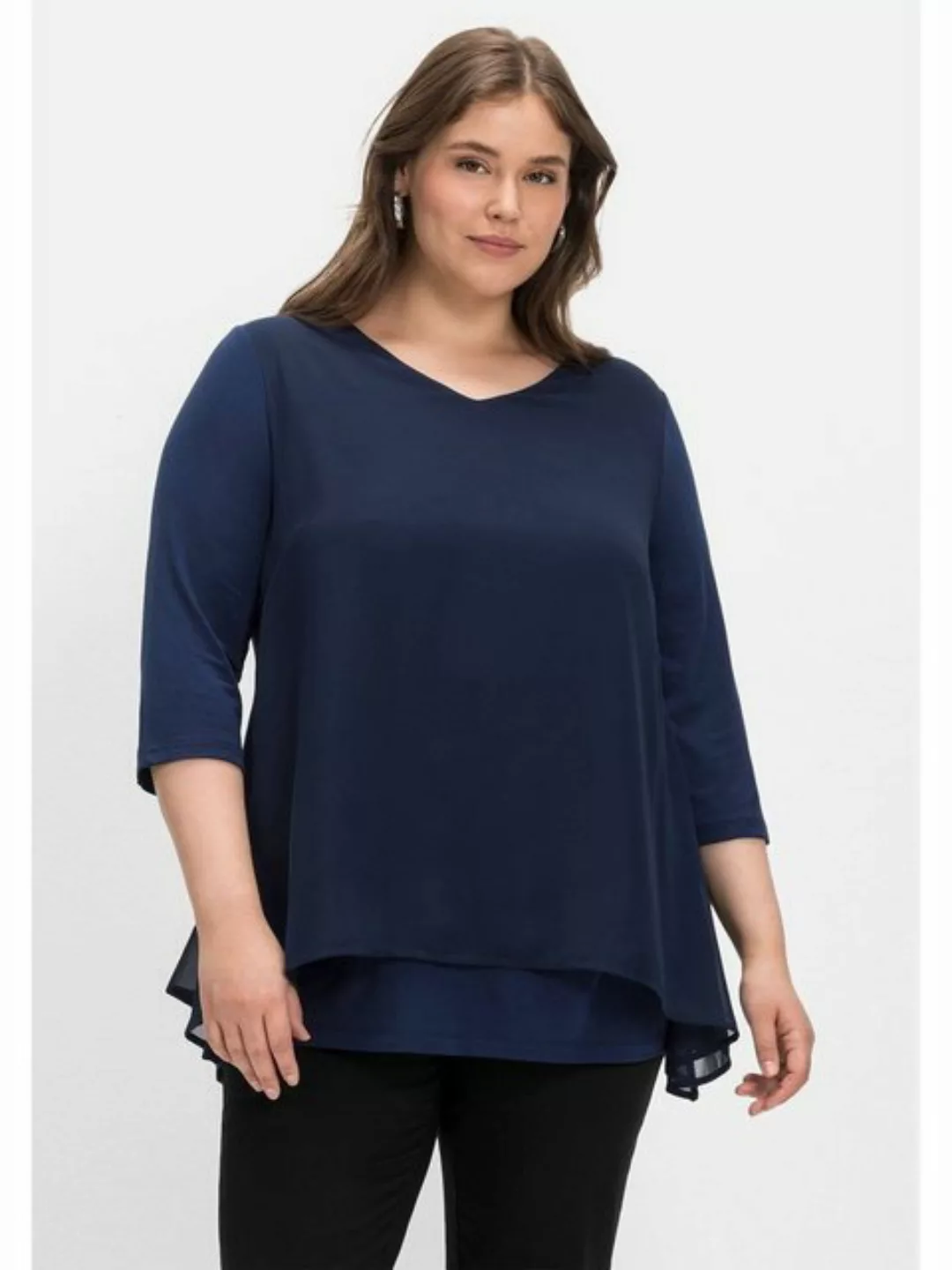 Sheego 3/4-Arm-Shirt "Große Größen", mit Chiffon-Oberteil günstig online kaufen