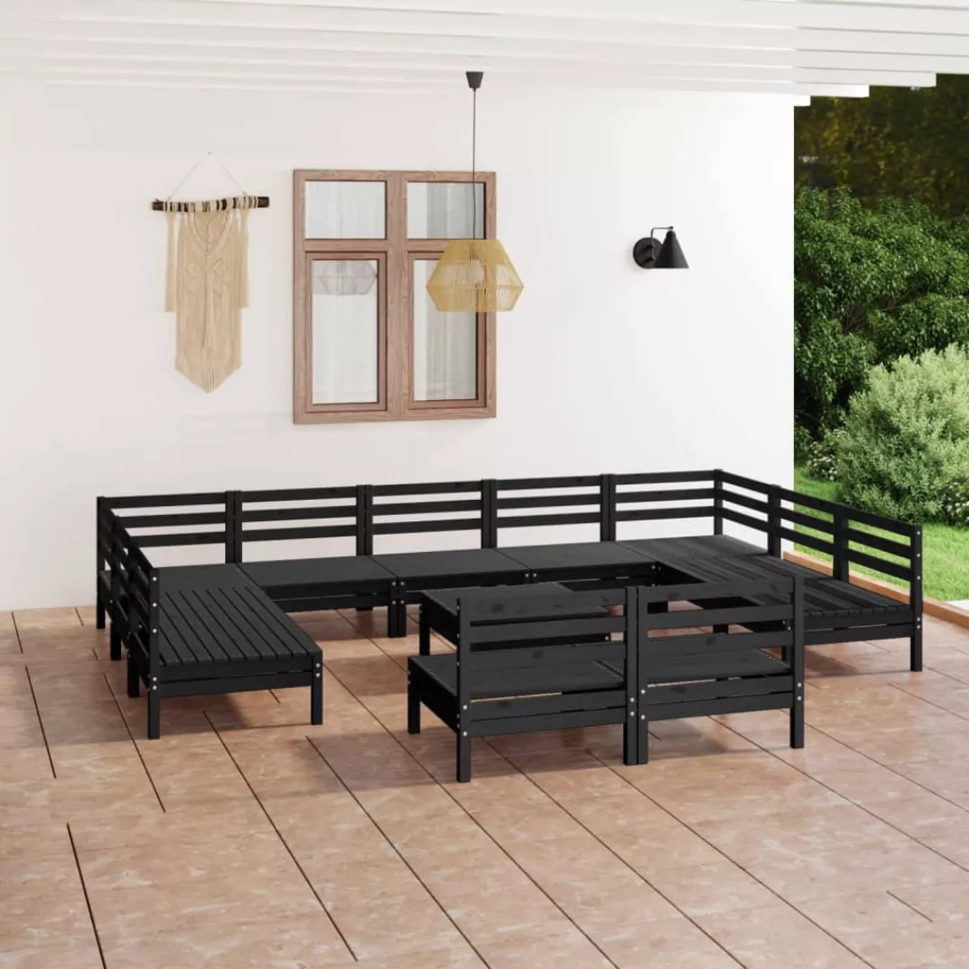 12-tlg. Garten-lounge-set Schwarz Massivholz Kiefer günstig online kaufen